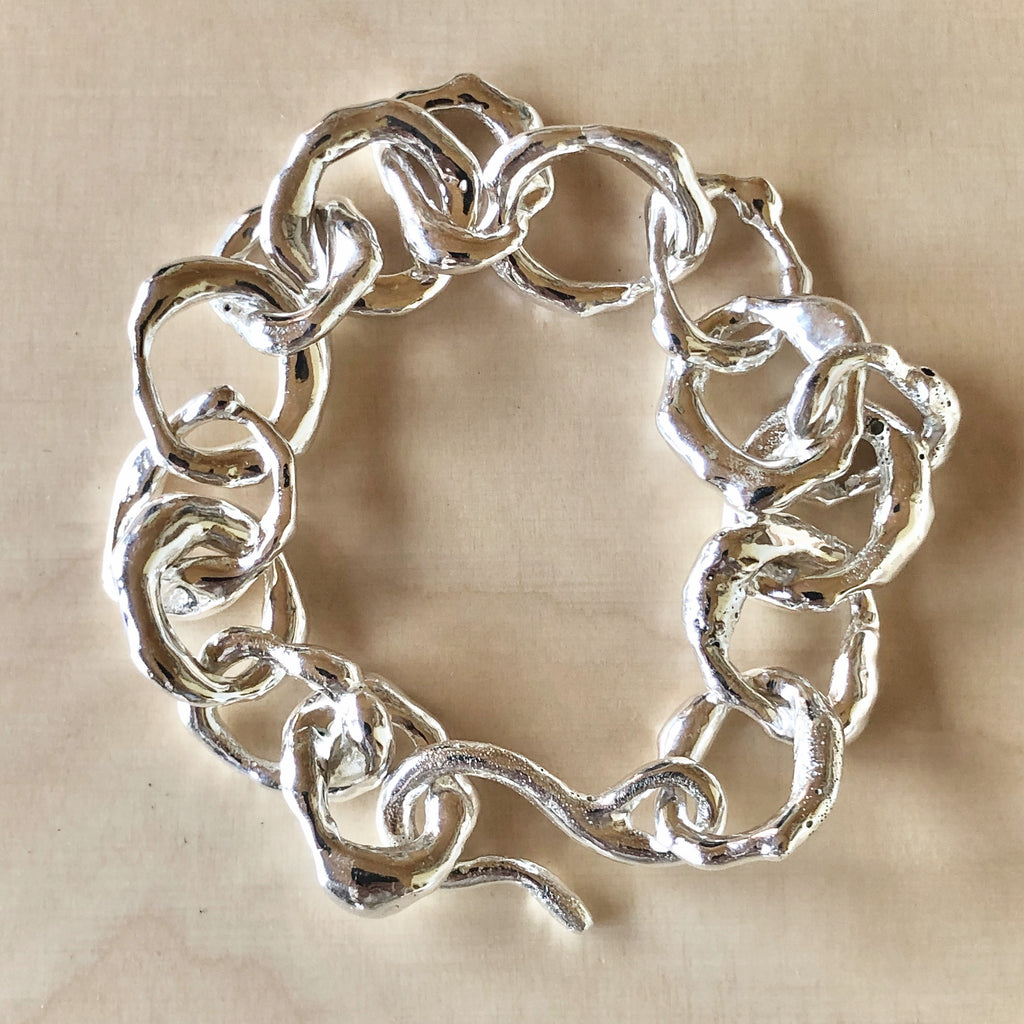 Sterling silver handmade molten link chunky bracelet.